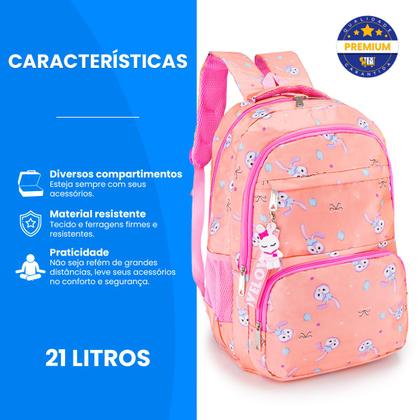 Imagem de Mochila Feminina Escolar Grande Escolar De Coelhinho Fofo