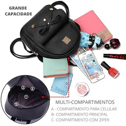 Imagem de Mochila Feminina Pequena com Carteira Barata Resistente Bolsa Escola Faculdade COm alça Impermeavel Presente Casual