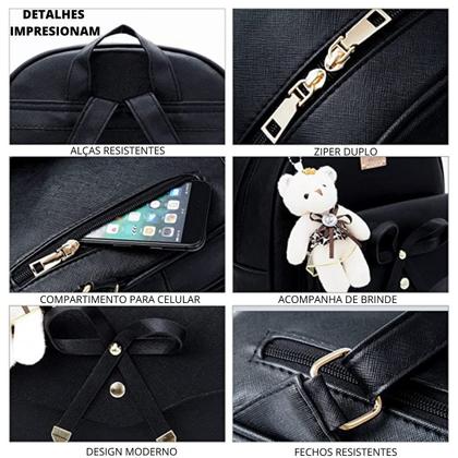 Imagem de Mochila Feminina Pequena com Carteira Barata Resistente Bolsa Escola Faculdade COm alça Impermeavel Presente Casual