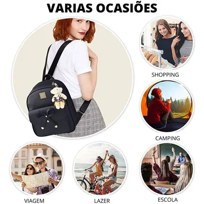 Imagem de Mochila Feminina Pequena com Carteira Barata Resistente Bolsa Escola Faculdade COm alça Impermeavel Presente Casual