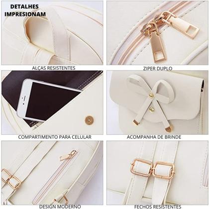 Imagem de Mochila Feminina Pequena com Carteira Barata Resistente Bolsa Escola Faculdade COm alça Impermeavel Presente Casual