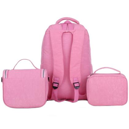Imagem de Mochila Feminina Tactel Notebook Kit Lancheira e Estojo Escolar Resistente Estilo Kipiling