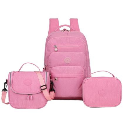 Imagem de Mochila Feminina Tactel Notebook Kit Lancheira e Estojo Escolar Resistente Estilo Kipiling