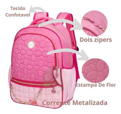 Imagem de Mochila Feminina Universitária Moderna Costas Com Corrente 