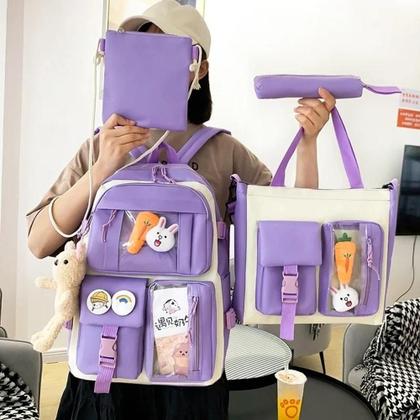 Imagem de Mochila Grande Com Kit Escolar Completo 4 Pçs Viagem Passeio