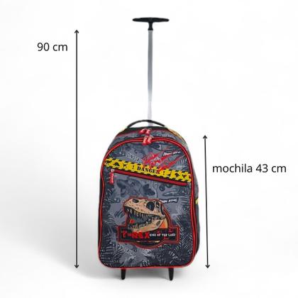 Imagem de Mochila grande escolar menino adolescente espaço porta caneta lapis caderneta com rodinha dinossauro dino rex