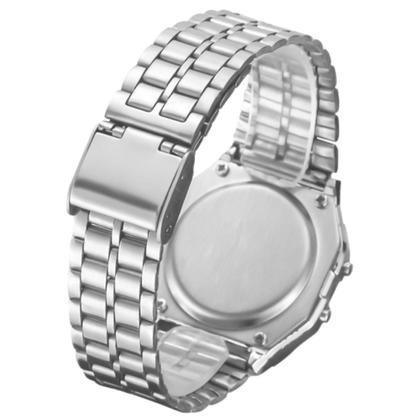 Imagem de Mochila Impermeável Alça Cabo Aço Reforçada Notebook + Relógio Digital Vintage Prata