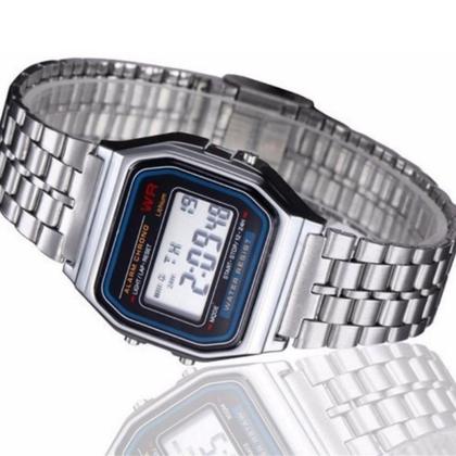 Imagem de Mochila Impermeável Alça Cabo Aço Reforçada Notebook + Relógio Digital Vintage Prata