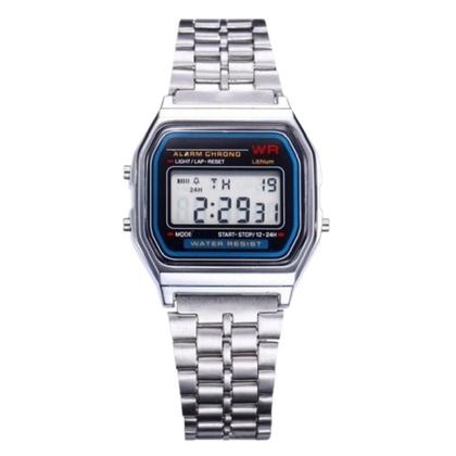 Imagem de Mochila Impermeável Alça Cabo Aço Reforçada Notebook + Relógio Digital Vintage Prata