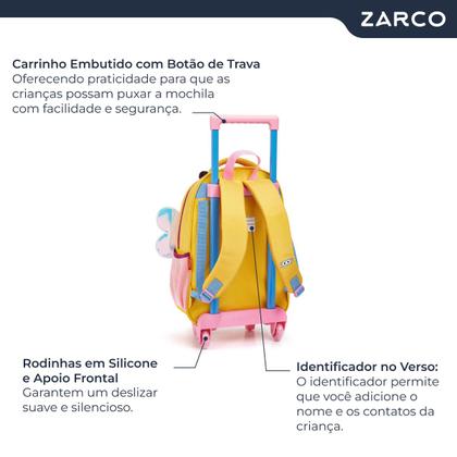 Imagem de Mochila Infantil Animais Detalhes 3D 13" Com Rodinhas e Alças Escolar Creche ZOOP Seanite