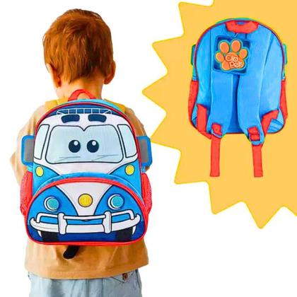 Imagem de Mochila Infantil Com Alças Costa Carros Kombi Polícia Menino Bebê Hotelzinho Creche Maternal