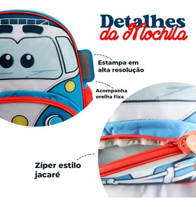 Imagem de Mochila Infantil Com Alças Costa Carros Kombi Polícia Menino Bebê Hotelzinho Creche Maternal