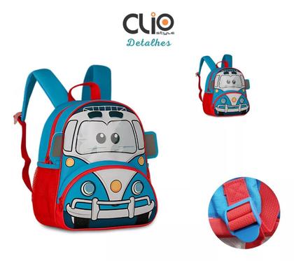 Imagem de Mochila Infantil Com Alças Costa Carros Kombi Polícia Menino Bebê Hotelzinho Creche Maternal