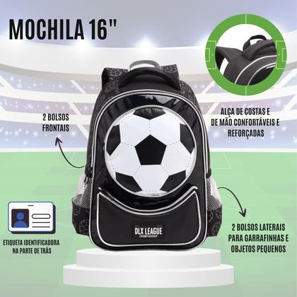 Imagem de Mochila Infantil Costas Meninos Creche Escolar 16L Futebol Passeio Espaçosa