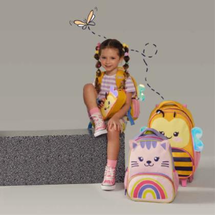 Imagem de Mochila Infantil Creche Escolar Menina Menino Animais Passeio Escolinha de Costas