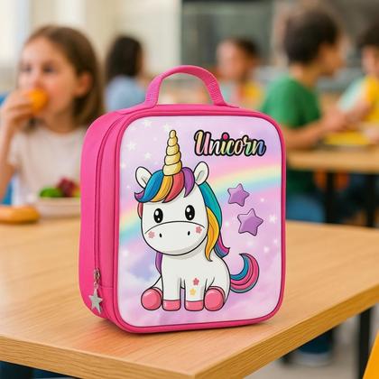 Imagem de Mochila Infantil Escolar Feminina Juvenil + Estojo + Lancheira Bolsa Térmica