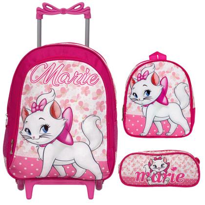 Imagem de Mochila Infantil Escolar Feminina Rosa Gatinha Marie Rodinha