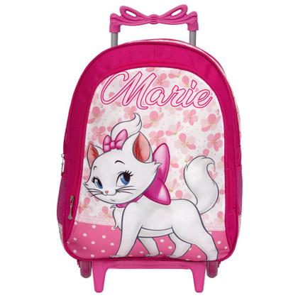 Imagem de Mochila Infantil Escolar Feminina Rosa Gatinha Marie Rodinha