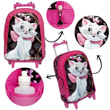 Imagem de Mochila Infantil Escolar Feminina Rosa Gatinha Marie Rodinha