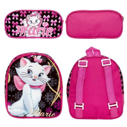 Imagem de Mochila Infantil Escolar Feminina Rosa Gatinha Marie Rodinha