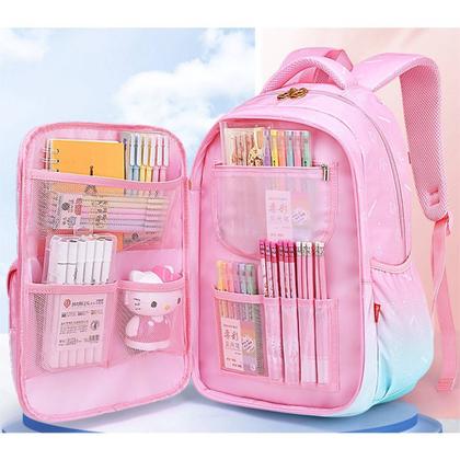 Imagem de Mochila Infantil Escolar Grande Colorida Meninas Porta Lapis Caneta Estilo Fichario Espaço Notebook