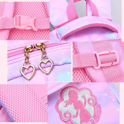 Imagem de Mochila Infantil Escolar Grande Colorida Meninas Porta Lapis Caneta Estilo Fichario Espaço Notebook