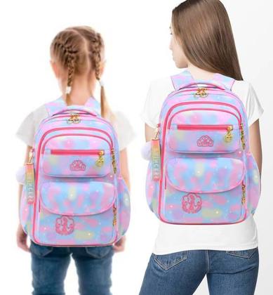 Imagem de Mochila Infantil Escolar Grande Colorida Meninas Porta Lapis Caneta Estilo Fichario Espaço Notebook