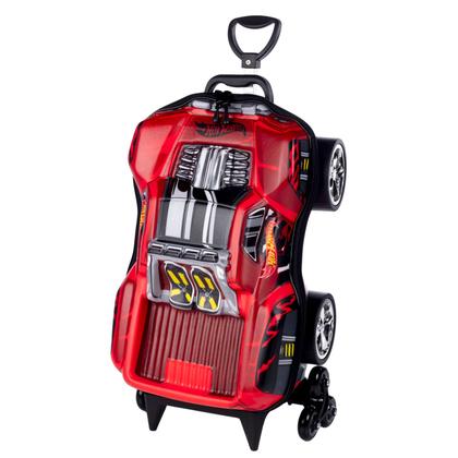 Imagem de Mochila Infantil Escolar Hot Wheels 3 Rodinhas Menino Vermelho Dawgzilla - Maxtoy Diplomata