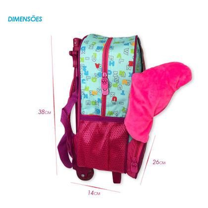 Imagem de Mochila Infantil Escolar Passeio Com Rodinha Borboleta Rosa Linha Animais