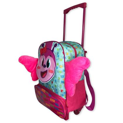 Imagem de Mochila Infantil Escolar Passeio Com Rodinha Borboleta Rosa Linha Animais