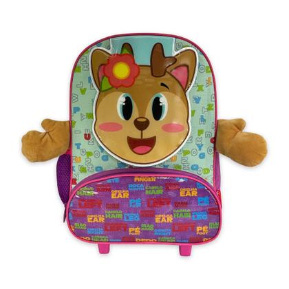 Imagem de Mochila Infantil Escolar Rena Rodinha Rosa