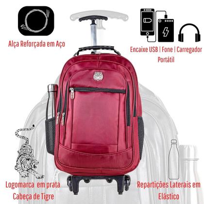 Imagem de Mochila Infantil Escolar Rodinha Carrinho Masculina Impermeável Reforçada Vermelha