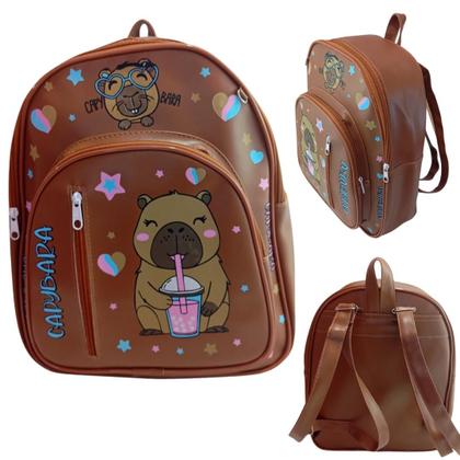Imagem de Mochila Infantil Menina Feminino Capivara Com Relogio Digital Led Data Hora