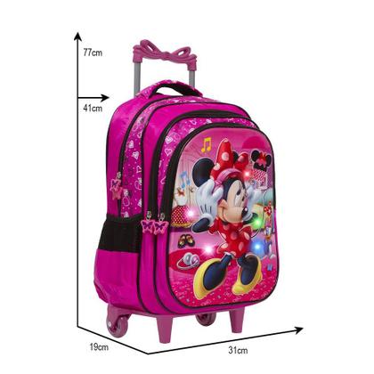 Imagem de Mochila Infantil Menina Rodinha Minnie Mouse 3D Led Toys 2U