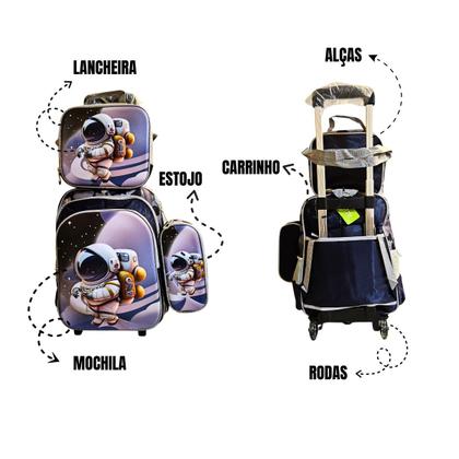 Mochila Infantil Menino 3 em 1 Kit Acompanha Mochila, Estojo e Lancheira térmica Com estampas 3D - Mochila Escolar com Rodinhas Imagem de Mochila Infantil Menino 3 em 1 Kit Acompanha Mochila, Estojo e Lancheira térmica Com estampas 3D