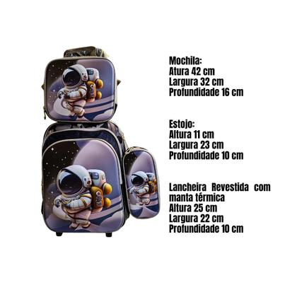 Imagem de Mochila Infantil Menino 3 em 1 Kit Acompanha Mochila, Estojo e Lancheira térmica Com estampas 3D