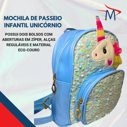 Imagem de Mochila Infantil Passeio Unicórnio Paetê com Nécessaire