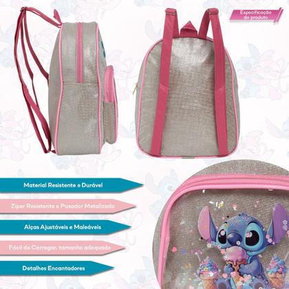 Imagem de Mochila Infantil Pequena Estampa Stitch Criança Adulto Costa
