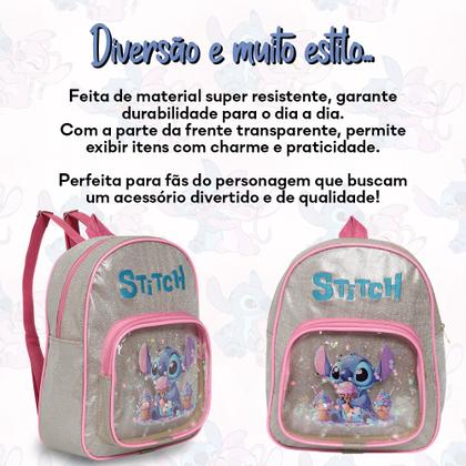Imagem de Mochila Infantil Pequena Estampa Stitch Criança Adulto Costa