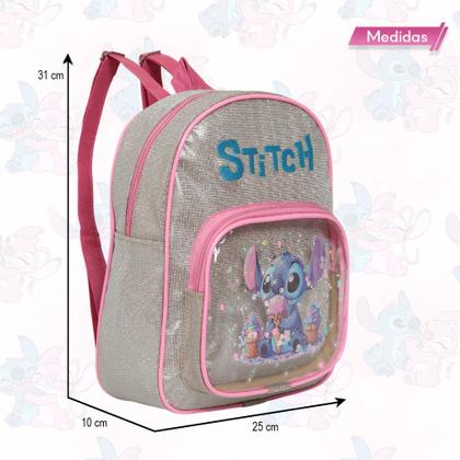 Imagem de Mochila Infantil Pequena Estampa Stitch Criança Adulto Costa