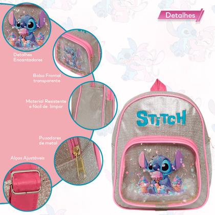 Imagem de Mochila Infantil Pequena Estampa Stitch Criança Adulto Costa