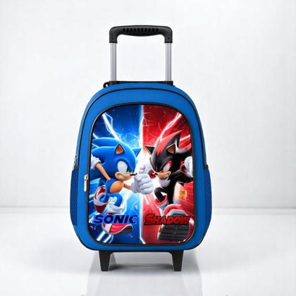 Imagem de Mochila Infantil Rodinha Escolar Grande Menino Juvenil Reforçada Masculino Sonic