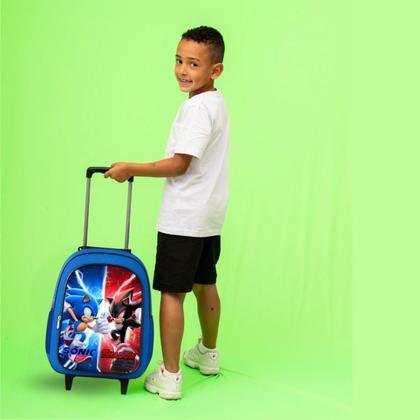 Imagem de Mochila Infantil Rodinha Escolar Grande Menino Juvenil Reforçada Masculino Sonic