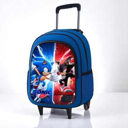 Imagem de Mochila Infantil Rodinha Escolar Grande Menino Juvenil Reforçada Masculino Sonic