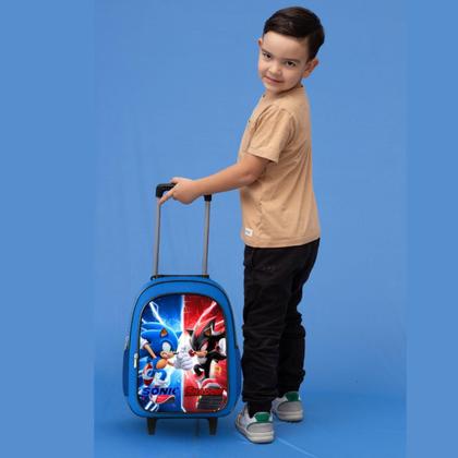 Imagem de Mochila Infantil Rodinha Escolar Grande Menino Juvenil Reforçada Masculino Sonic