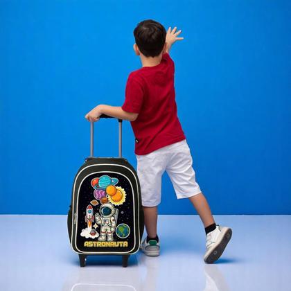 Imagem de Mochila Infantil Rodinha Menino Escolar Masculina Criança + Lancheira Térmica + Estojo Grande Astronauta