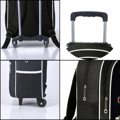 Imagem de Mochila Infantil Rodinha Menino Escolar Masculina Criança + Lancheira Térmica + Estojo Grande Astronauta