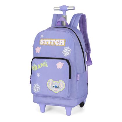 Imagem de Mochila Infantil Rodinha Stitch Lilás Com Lancheira e Estojo