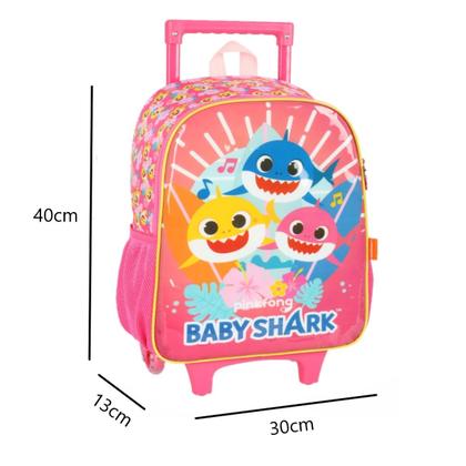 Imagem de Mochila Infantil Rodinhas Baby Shark Menina Rosa Reforçada