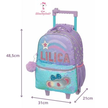 Imagem de Mochila Infantil Rodinhas e Lancheira Escolar Menina Lilica Ripilica Feminina Alças Reforçada Cor Lilás Resistente